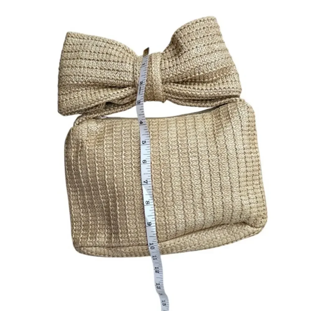 Woven Handbag Womens Beige Bow Accent Evening Wristlet